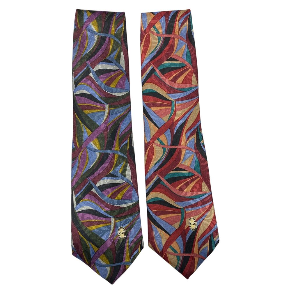 Vintage Christian Dior Printed Polyester Neck Tie Lot Of 2 - Picture 7 of 8